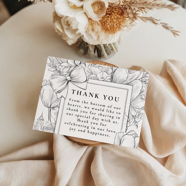 Black and White Floral Bow Wedding Thank You Card (Creator Uploaded)
