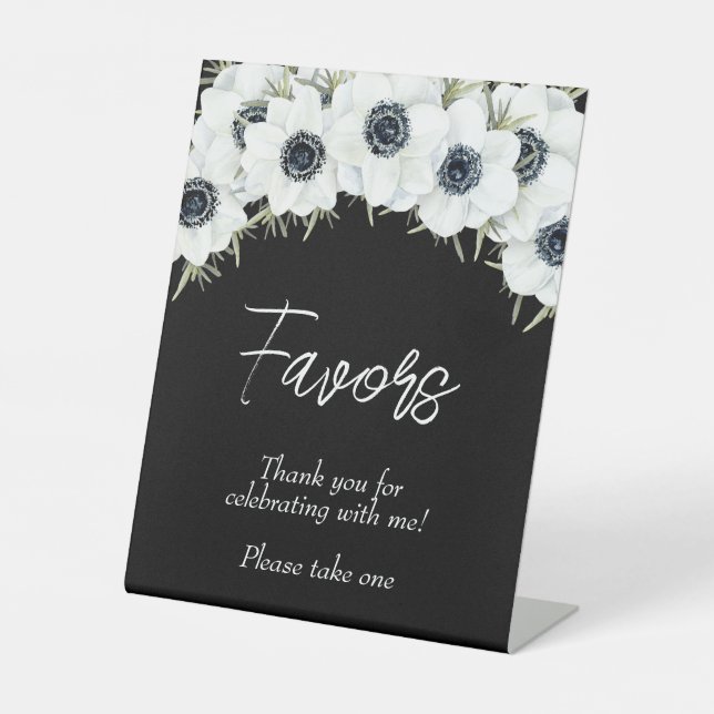 Black and White Floral Bridal Shower Favours Pedestal Sign (Front)