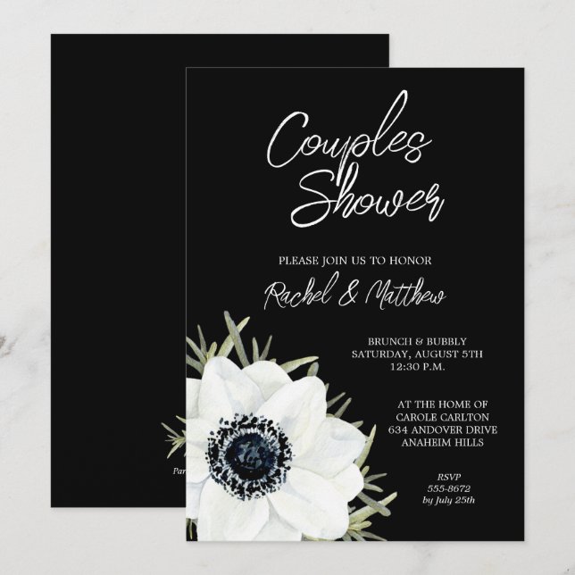 Black and White Floral Bridal Shower Invitation (Front/Back)