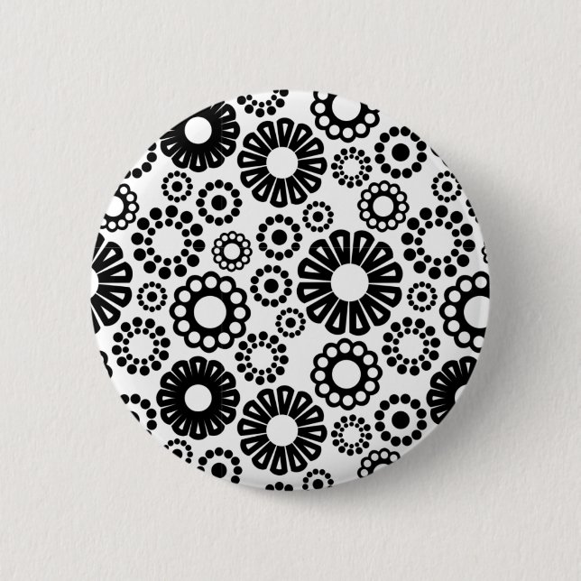 Black and white floral Button (Front)