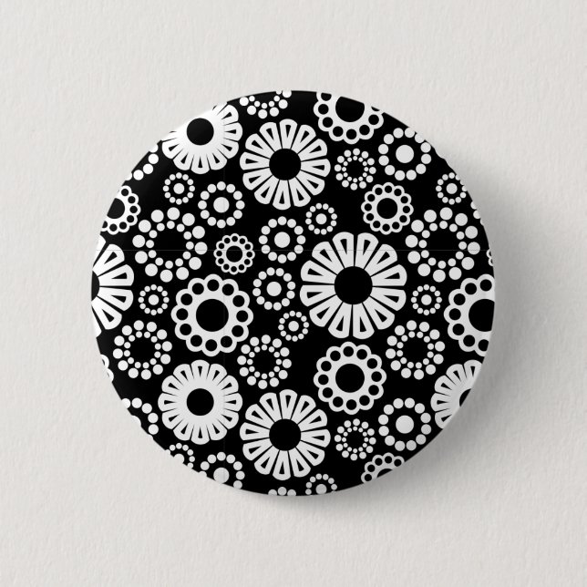 Black and white floral Button (Front)