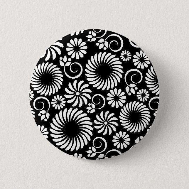 black and white floral Button (Front)