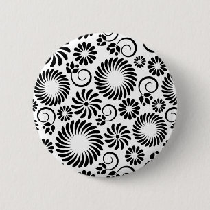 black and white floral Button