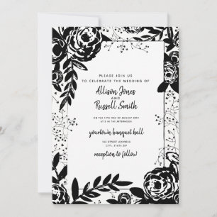 Black and White Floral Calligraphy Wedding Invitation
