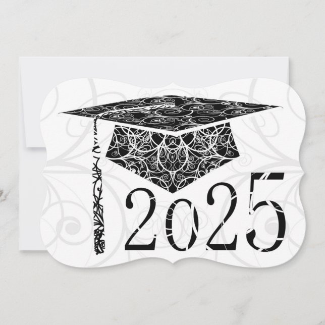 Black and White Floral Cap 2025 Card (Front)