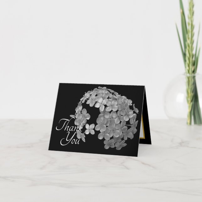 Black and White Floral Cluster Bouquet Thank You Card (Front)
