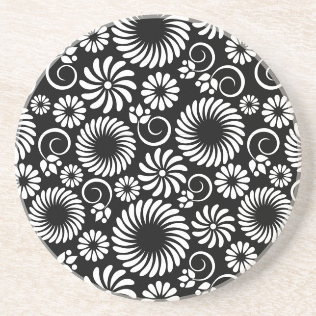 Black and white floral coaster (Front)