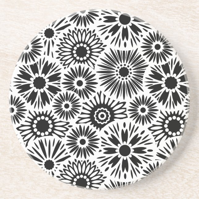 Black and white floral coaster (Front)