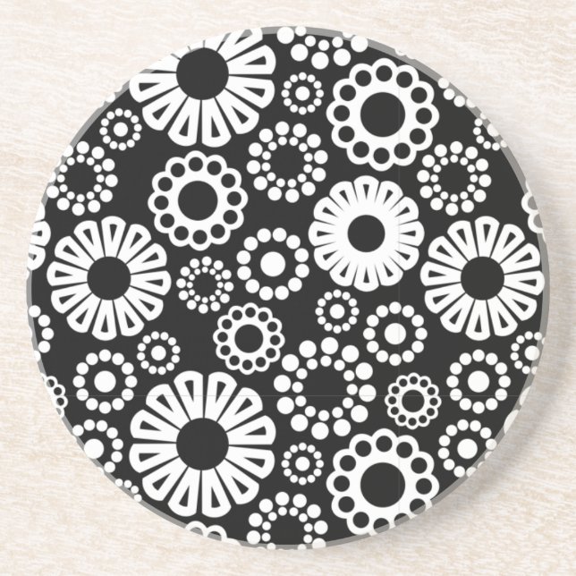 Black and white floral Coaster (Front)