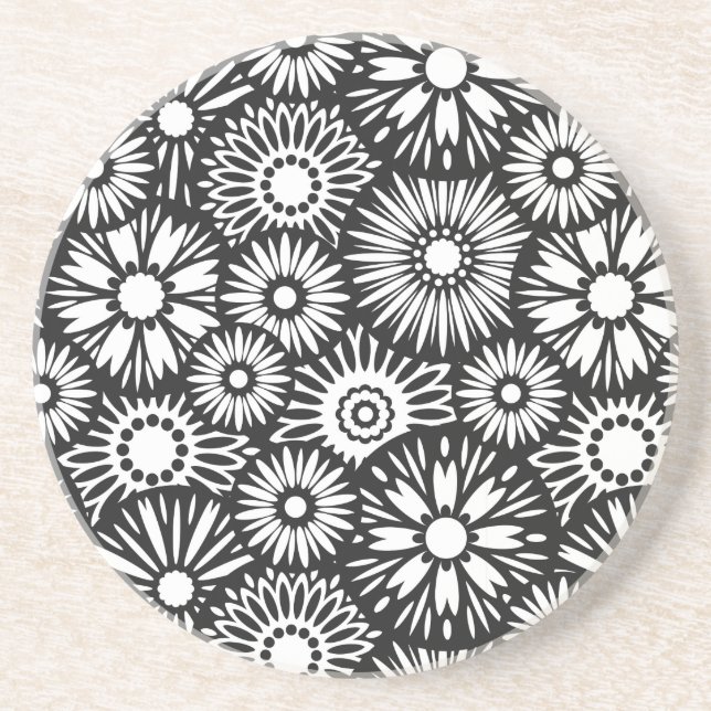 Black and white floral coaster (Front)
