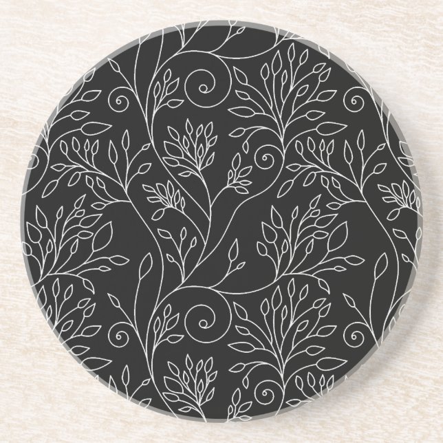 Black and white floral Coaster (Front)