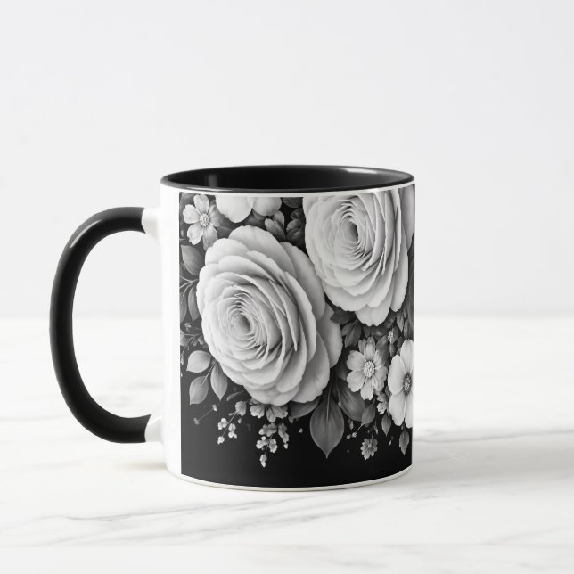 Black and white floral coffee Mug (Left)