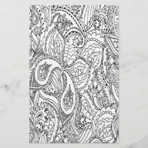 Black and white floral colouring page stationery