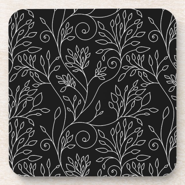 Black and white floral Cork Coaster (Front)
