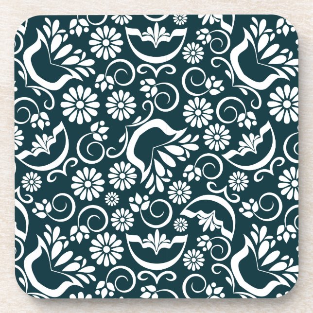 black and white floral Cork Coaster (Front)