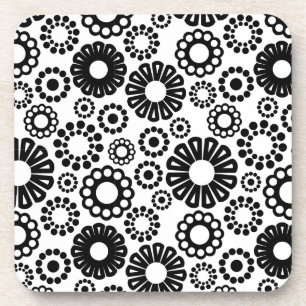 Black and white floral Cork Coaster