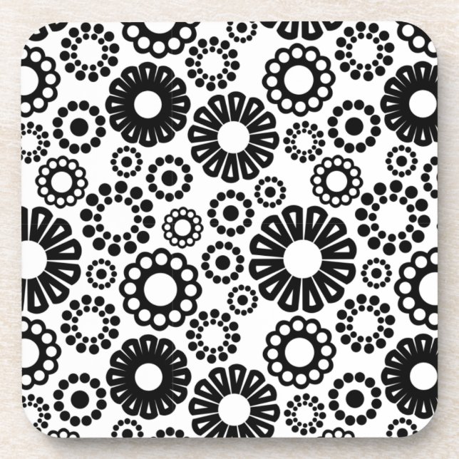 Black and white floral Cork Coaster (Front)