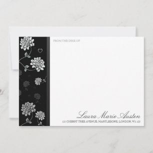Black and White Floral Correspondence Cards