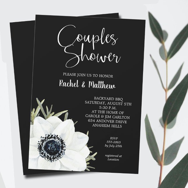 Black and White Floral Couples Wedding Shower  Invitation (Black and White Flowers Couples Wedding  Shower Invitations, INSTANT DOWNLOAD and/or PRINTED)