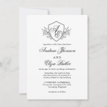Black and White Floral Crest Monogram Wedding