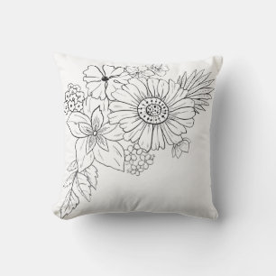 Black and White Floral Cushion