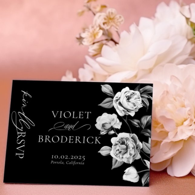 Black and White Floral Customisable RSVP Postcard (Creator Uploaded)