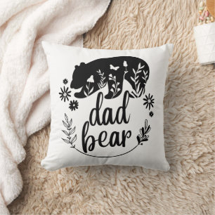 Black And White Floral Dad Bear Cushion