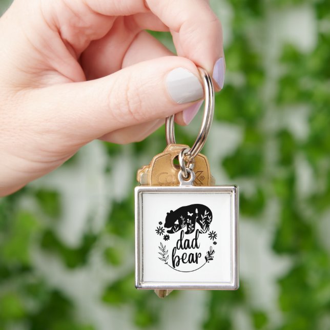 Black And White Floral Dad Bear Key Ring (Hand)