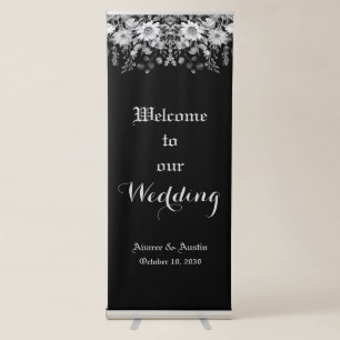 Black and White Floral Daisy Border Retractable Banner