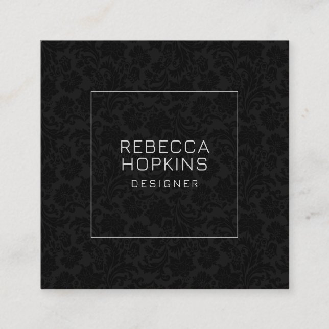 Black and white floral damask background square business card (Front)