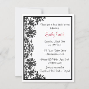 Black and White Floral Damask Bridal Shower Invitation