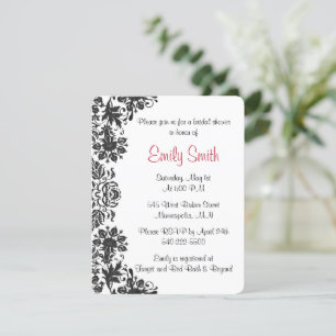Black and White Floral Damask Bridal Shower Invitation