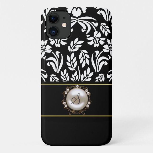Black and White Floral Damask Case-Mate iPhone Case (Back)