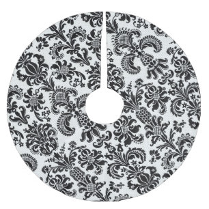 Black and White Floral Damask Christmas Tree Skirt