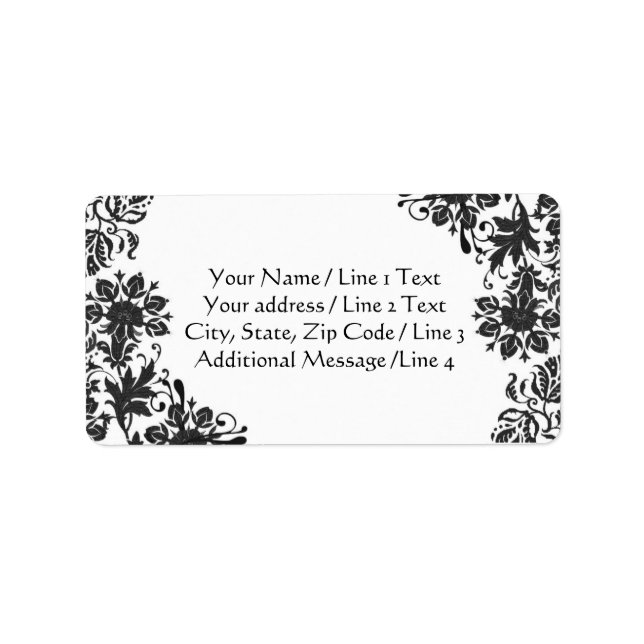 Black and White Floral Damask Custom Address Label (Front)
