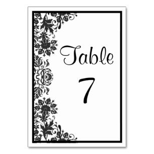 Black and White Floral Damask   Custom Wedding Table Number