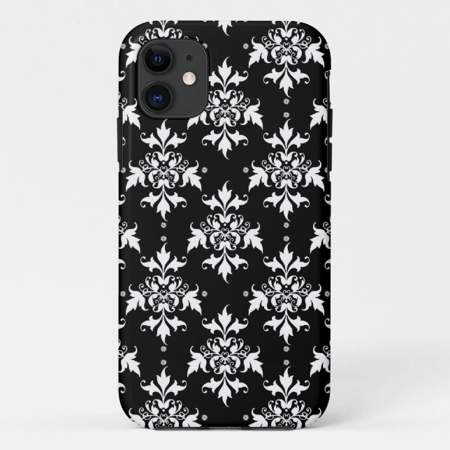Black and White Floral Damask Pattern Case-Mate iPhone Case (Back)