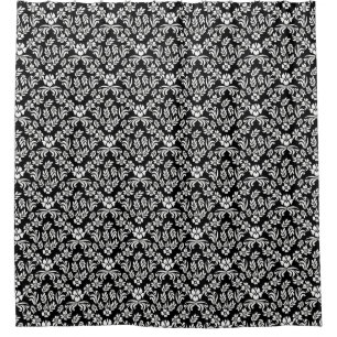Black and White Floral Damask Shower Curtain