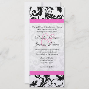 Black and White Floral Damask Swirls Wedding Invitation