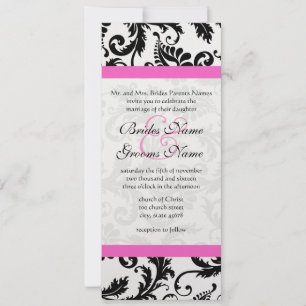 Black and White Floral Damask Swirls Wedding  Invitation