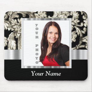 Black and white floral damask template mouse mat