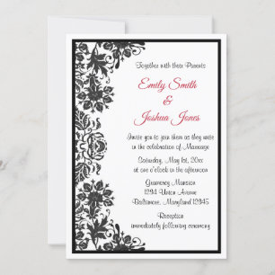 Black and White Floral Damask Wedding Invitation