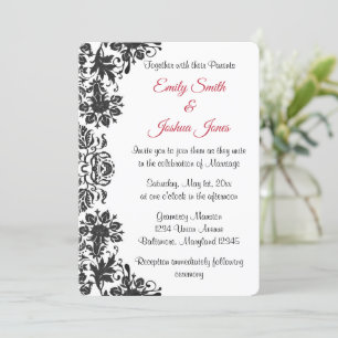 Black and White Floral Damask Wedding Invitation
