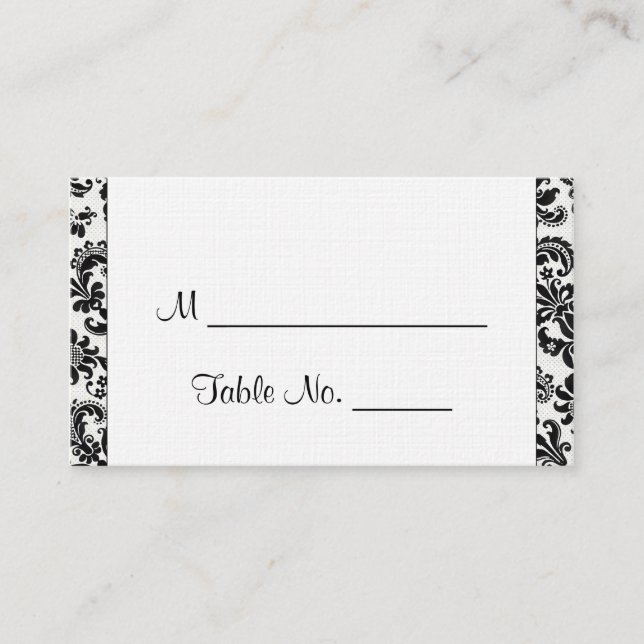 Black and White Floral Damask Wedding Place Cards (Front)