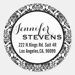 Black And White Floral Damasks 2 Classic Round Sticker