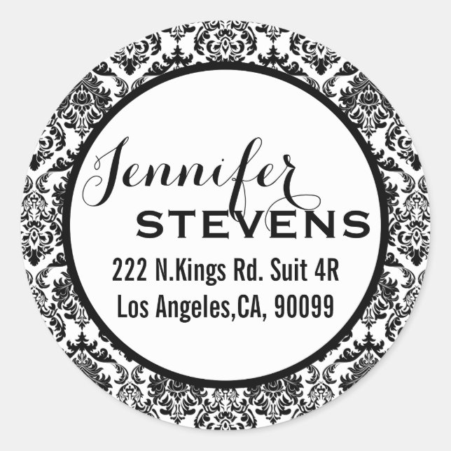 Black And White Floral Damasks 2 Classic Round Sticker (Front)