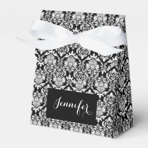 Black And White Floral Damasks Monogramed Favour Box