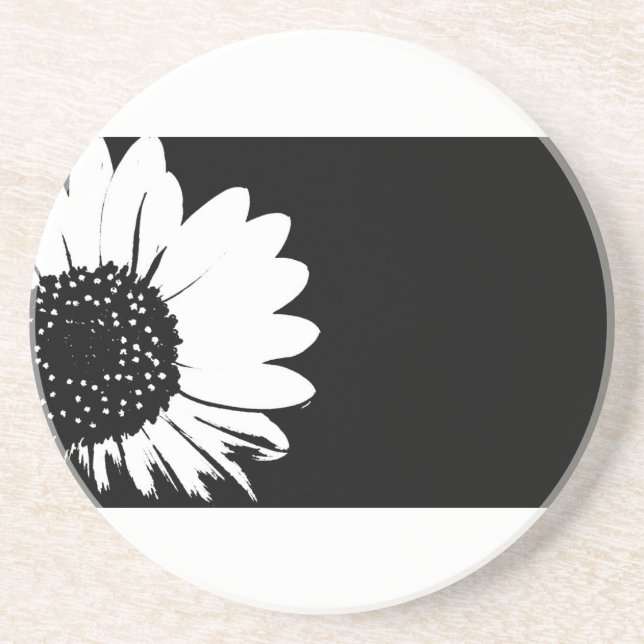 Black and White Floral Design Coaster (Front)