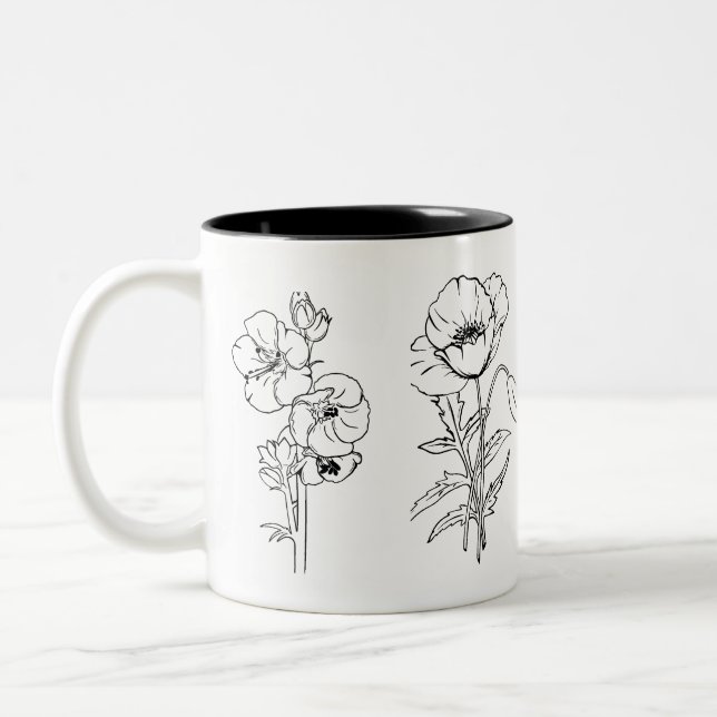 Black and White Floral Design Mug (Left)
