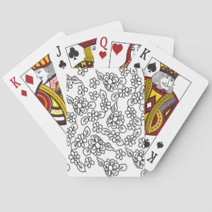 Black and white floral drawing playing cards
